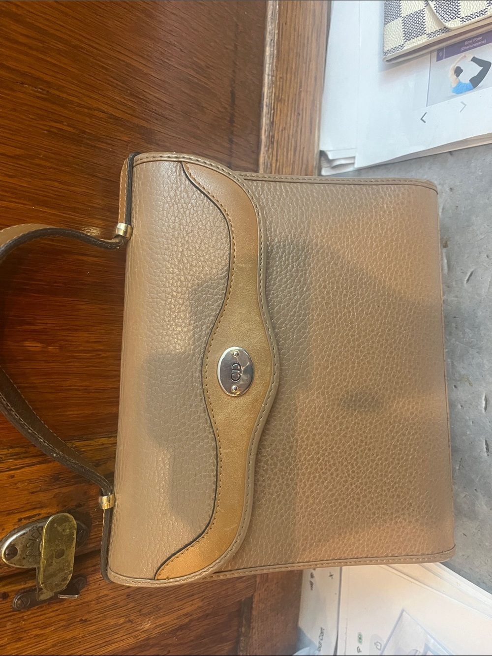 Taupe Pebbled Leather hand  Bag with  snap Closure. 8x9.  Sophisticated